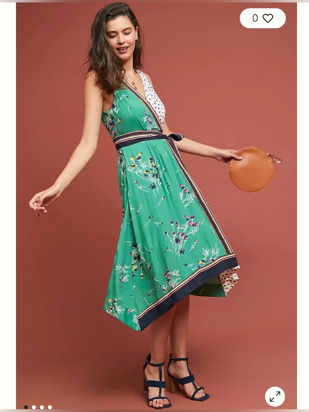 Anthropologie Maeve Botanica Asymmetrical Wrap Dress with Polka Contrast